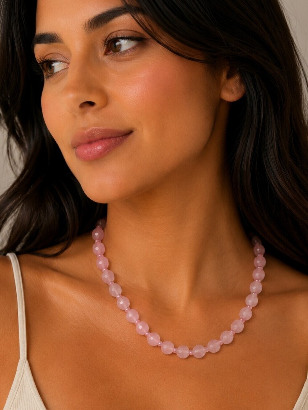 HANDMADE Rose Quartz and Glass Beaded Necklace